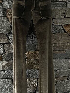 Joyfolie Olive Green Velvet Flare Pants